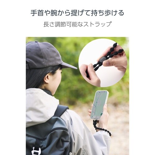 スマホストラップ ハンド 伸縮タイプ 落下防止 黒