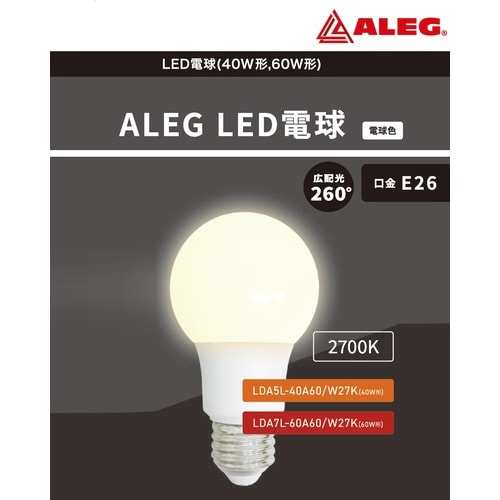 A形40W形LEDランプ 電球色 E26
