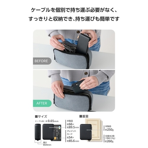 巻取りモバイルバッテリー 30W 青