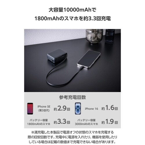 巻取りモバイルバッテリー 30W 青