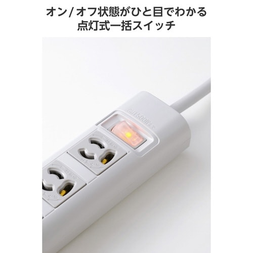 電源タップ3ピン10個口2m 雷ガード 一括 白