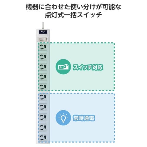 電源タップ3ピン10個口5m 雷ガード 一括 白