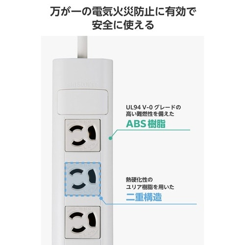 電源タップ3ピン10個口5m 雷ガード 変換付 白