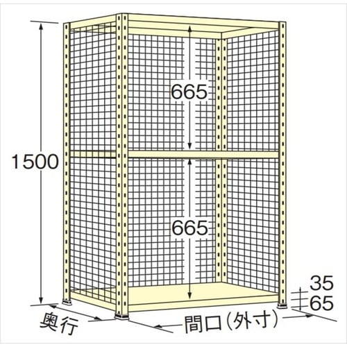 WN1518S03 軽量棚 100kg 3方金網
