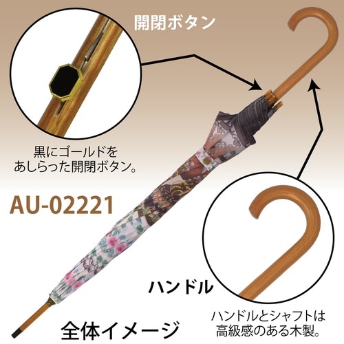 名画木製ジャンプ傘 アールヌーボーブルネットローズ