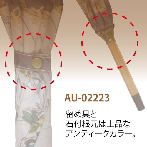 名画木製ジャンプ傘 アールヌーボー 羽根とローズ