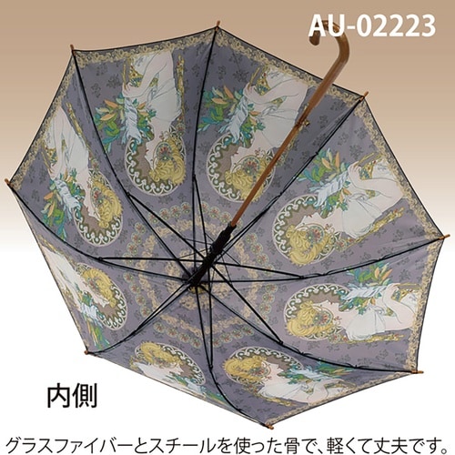 名画木製ジャンプ傘 アールヌーボー 羽根とローズ