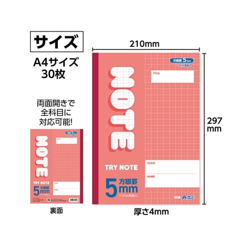 5mm方眼ノート (A4) レッド 30