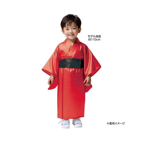 ソフトサテン 着物(おくみ付) 赤(帯黒