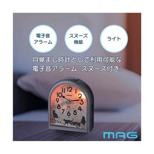 目覚まし時計 銀メタリック(猫) T80