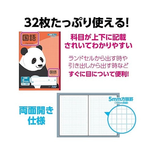 5mm方眼ノート(B5)レッド 科目名入