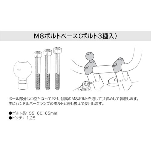 M8ボルトベース(ボルト3種入)1インチ
