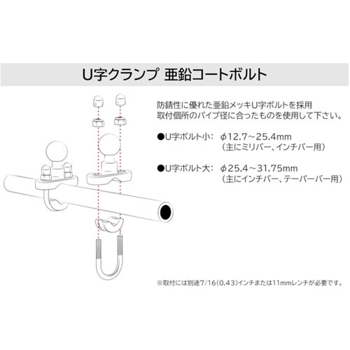 U字クランプベース(亜鉛メッキボルト)φ