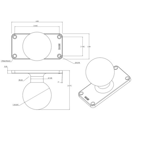 スクエアベース 4穴P1.5x3.5in