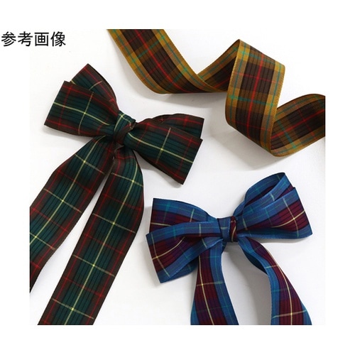 チェックリボン 24mm×10m 黄/茶