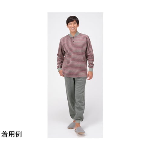 メンズ首もと暖かボーダー柄スーツ グレー