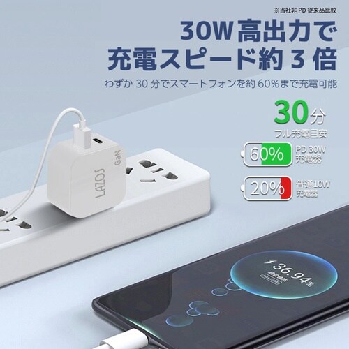 窒化ガリウムAC充電器 2口 C(PD)