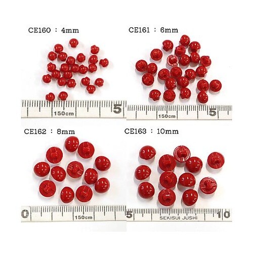 目玉ボタン 裏穴タイプ 13mm 赤 1