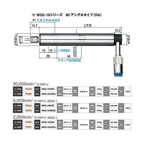 90°アングルエアーモータースピンドル(