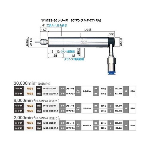 90°アングルエアーモータースピンドル(