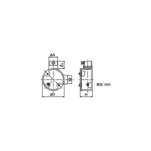 ねじ無露出丸BOX直角2方出 LE22B