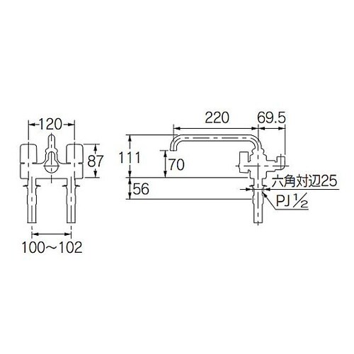 G1/2” 2ハンドルシャワー付混合栓