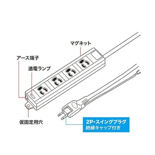 AC125V/15Ax3m タップ(4口