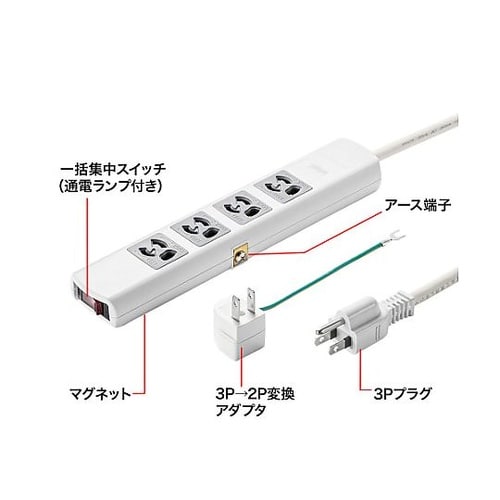 AC125V/15Ax3m タップ(4口