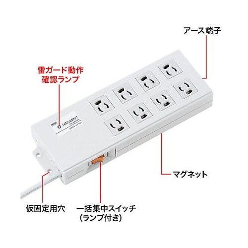 2m/8口3P タップ(雷ガード/一括ス