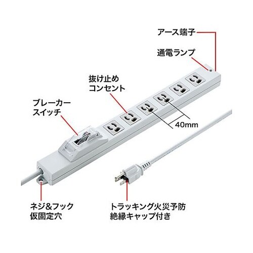 AC125V/15Ax1m タップ(6口