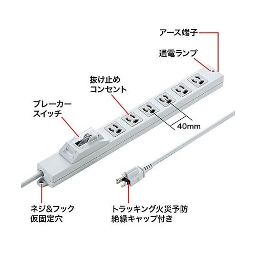 AC125V/15Ax5m タップ(6口