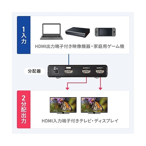 4K/60Hz対応HDMI分配器(2分配