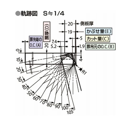 オリンピア スライドヒンジ 105°開き
