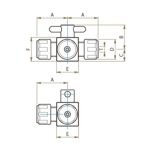 PTFE3方バルブ圧入型 6φ F−20