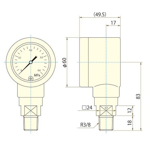 フッソ樹脂ベローズ圧力計 0−0.6MP