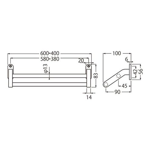 BT−41フラト二段タオル掛400クロム