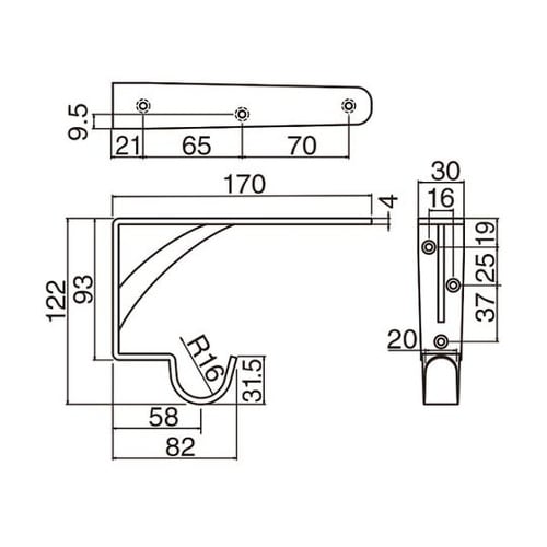 TBR20 L形フック付パワー棚受鏡面磨