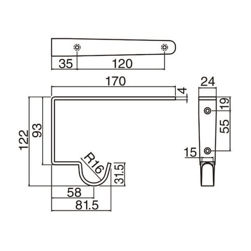 TBR21 L形フック付棚受け鏡面磨
