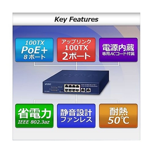 PoE+ファストイーサネットスイッチング