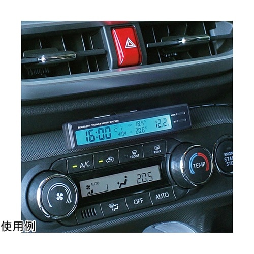 DC12V車用 スリムクロック&サーモ+