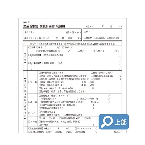 生活習慣病療養計画書(A4)初回 1冊入