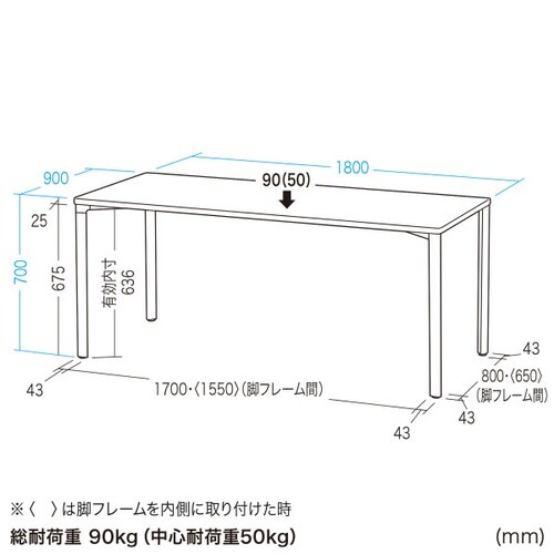 eテーブル受注生産品MEF−18090BKLM