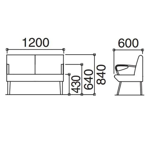 スポルト ミドルバック 2人用 両側肘付