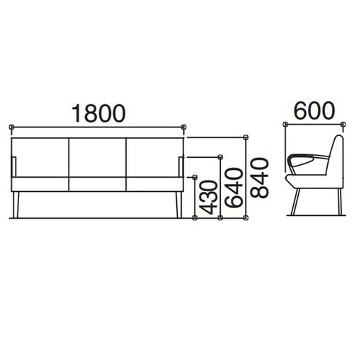 スポルト ミドルバック 3人用 両側肘付