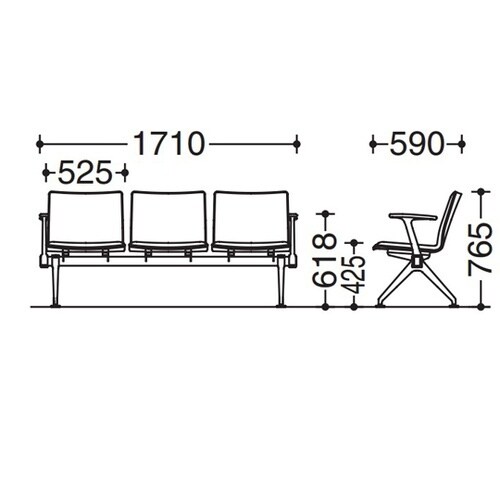 LB38フルパッド 3人用イス両側肘付
