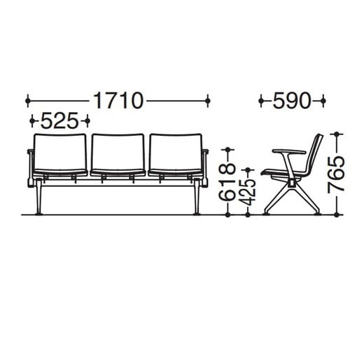 LB38フルパッド 3人用イス両側肘付