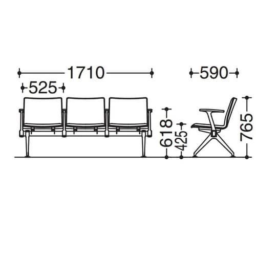 LB38フルパッド 3人用イス各席肘付
