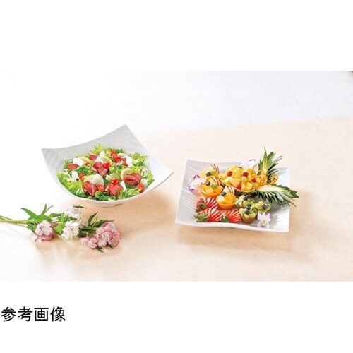 メラミン 35cm 筋彫角盛皿 ホワイト