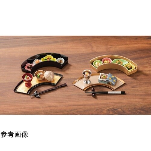 尺0 扇面前菜浅皿 黒2色金箔 8051