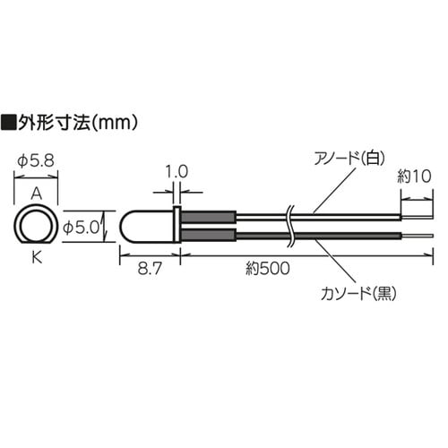 超高輝度コード付きLED(白色・5mm)